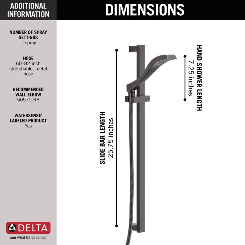 Dryden Single-Spray Slide Bar Hand Held Shower with Hose, Handheld Shower Head, Venetian Bronze