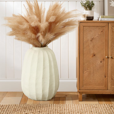 23-Inch White MgO Fluted Rustic Decorative Vase for Home Decor