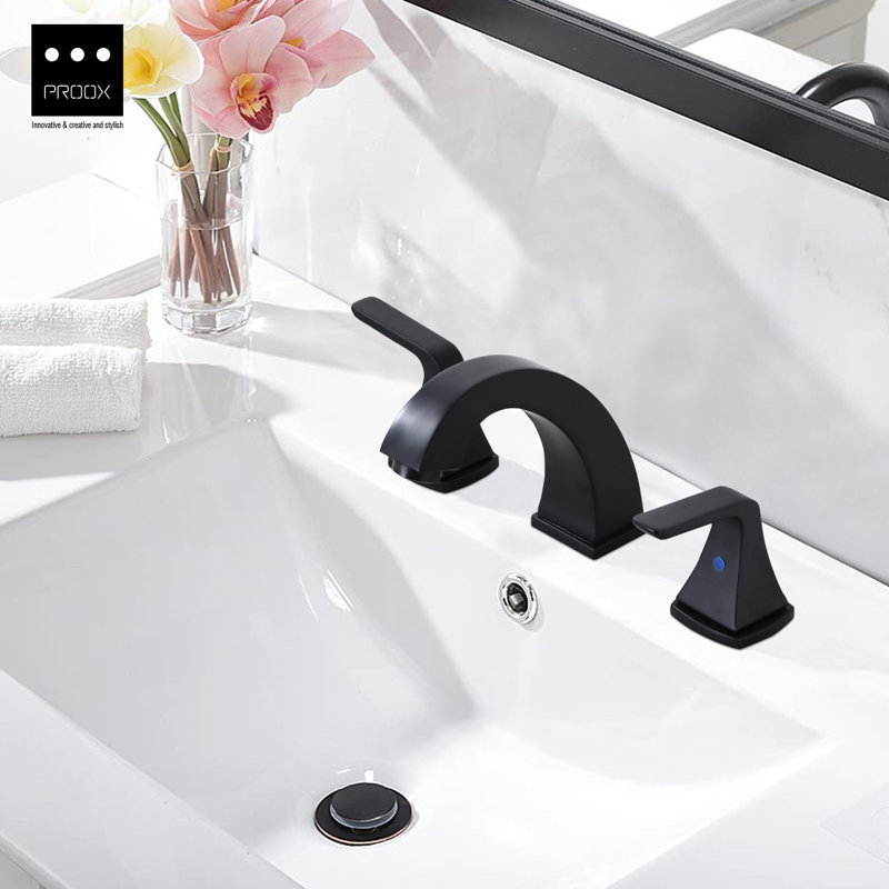 Widespread 2-handle Bathroom Faucet with Drain Assembly, Matte Black