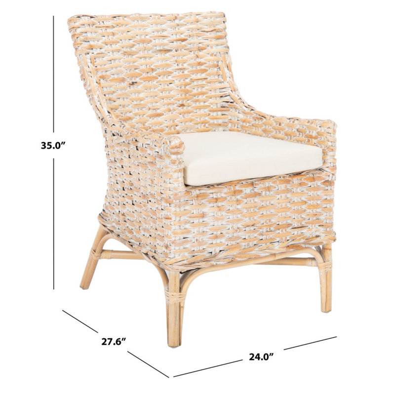 Chaise d'appoint en rotin avec coussin Militello, Blanc naturel délavé