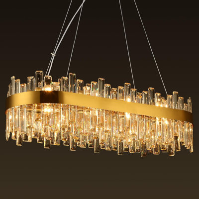 Lustres en cristal dorés pour la salle à manger, lustre ovale moderne 20 lumières pour la salle à manger, luminaire suspendu en cristal rectangulaire pour îlot de cuisine L 36 po