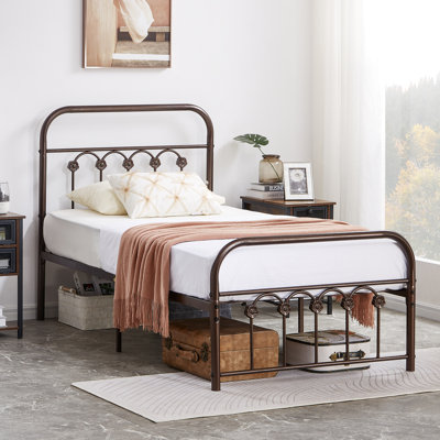 Kempst 43'' Metal Platform Bed Frame Mattress Foundation with Headboard & Footboard