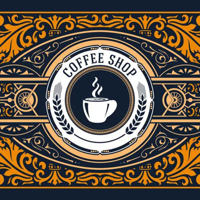 Murale logo de café rétro de luxe, papier peint orné d'un emblème de café orné de café classique