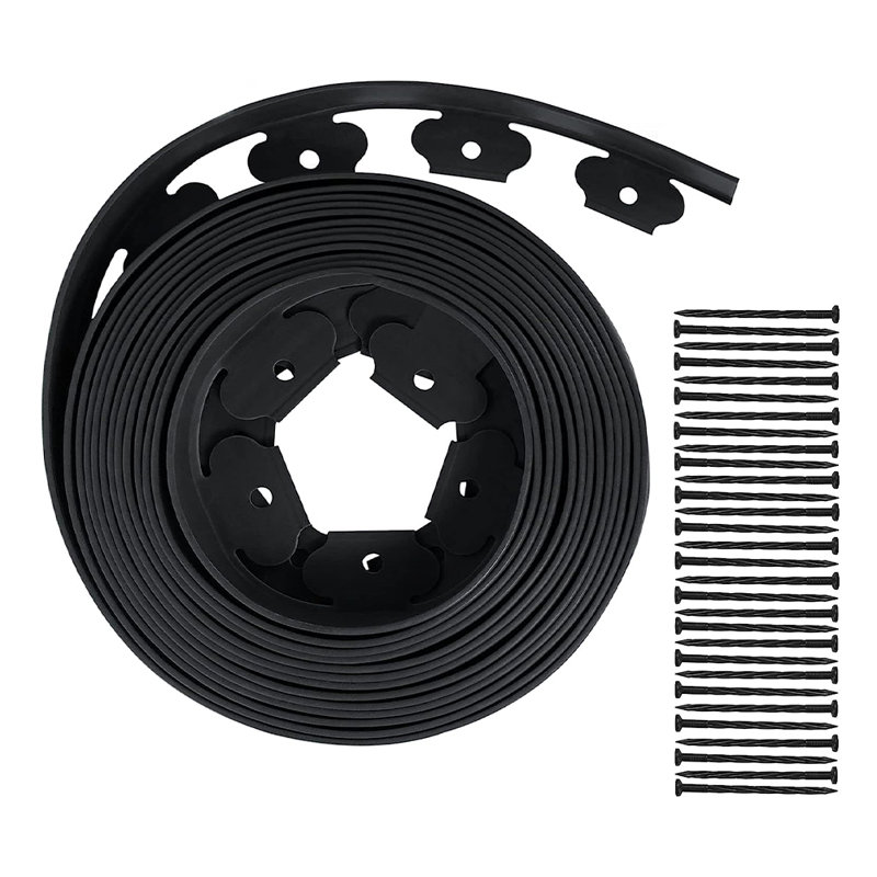 No-Dig L-Shaped Garden Edging with 30 Ground Pegs, Black