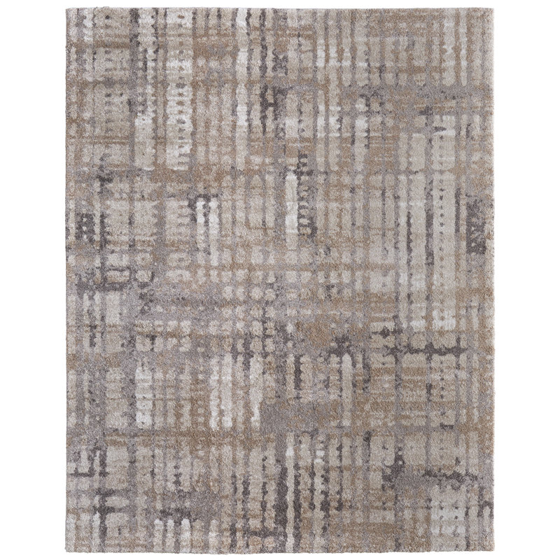 Templas moderne abstrait, brun / brun clair / ivoire, Rectangle 5 pi x 7 pi 6 po