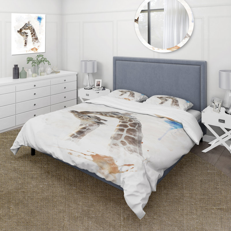 Portrait of a Giraffe and Child - Ensemble de housse de couette Farmhouse - Microfibre de polyester