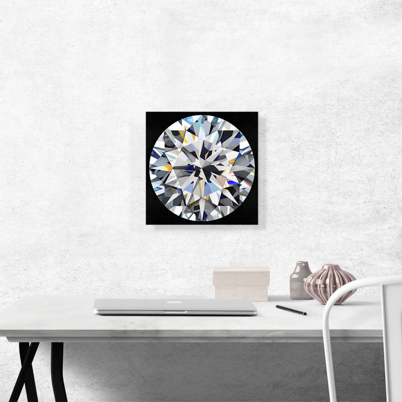 Gris, bleu, jaune, noir, rond, brillant, diamant, bijou - impression sur toile tendue, H 12 po x l 12 po x P 0,75 po
