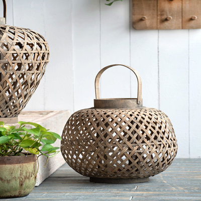 13X13x13.8" Coconio Wood Lattice Lantern-Oval