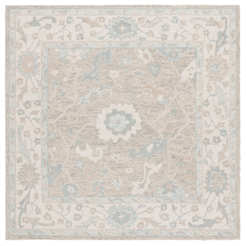 Ebony Hand Tufted Wool Pile Oriental Rug, Square 6'