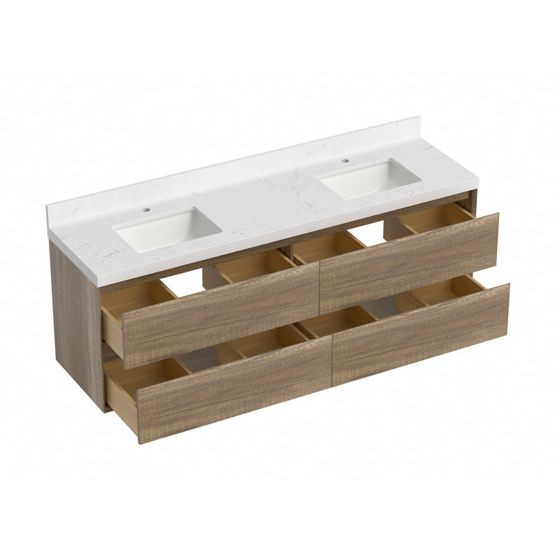 Meuble-lavabo double 72 po avec lavabo mural, 72"