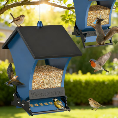 Squirrel Proof Bird Feeder With Weight-Activated Closing Ports, 5LB Large Capacity Metal Hanging Feeder With Clear View For Cardinals, Chickadees, Finches, And Wild Birds