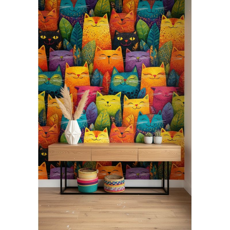 Papier peint chats, peinture murale moderne et colorée