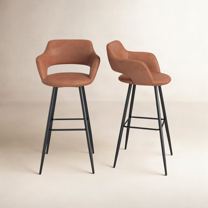 Lake Upholstered Counter Stool with Metal Frame, Brown, Bar Stool (30" Seat Height)