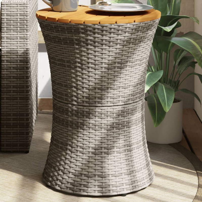 Table d'appoint de patio en forme de tambour en poly rotin et bois massif, Gris