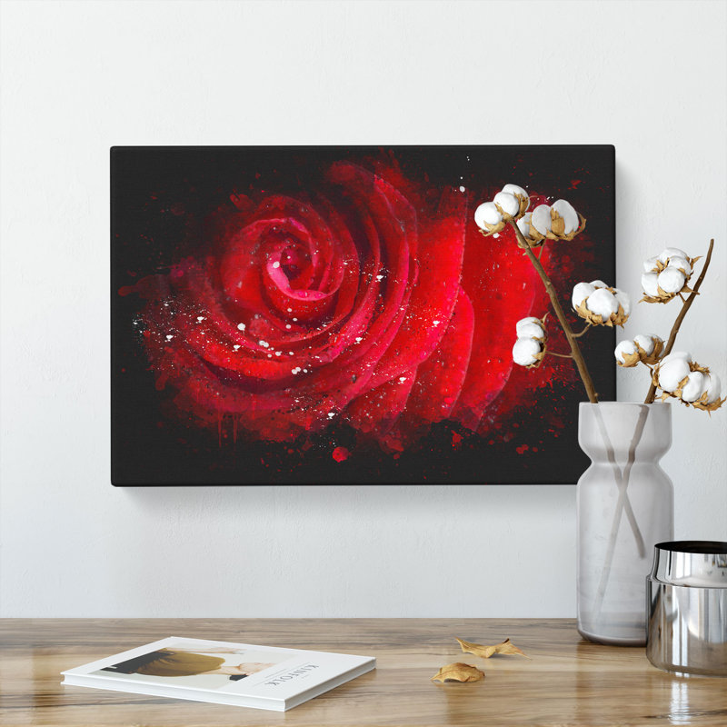 Dewdrops Upon A Red Rose - Wrapped Canvas, 50cm H x 76cm W x 3cm D