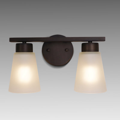 2-Light Brush Gray-Brown Bathroom Vanity Lights With Frosted Glass Shades