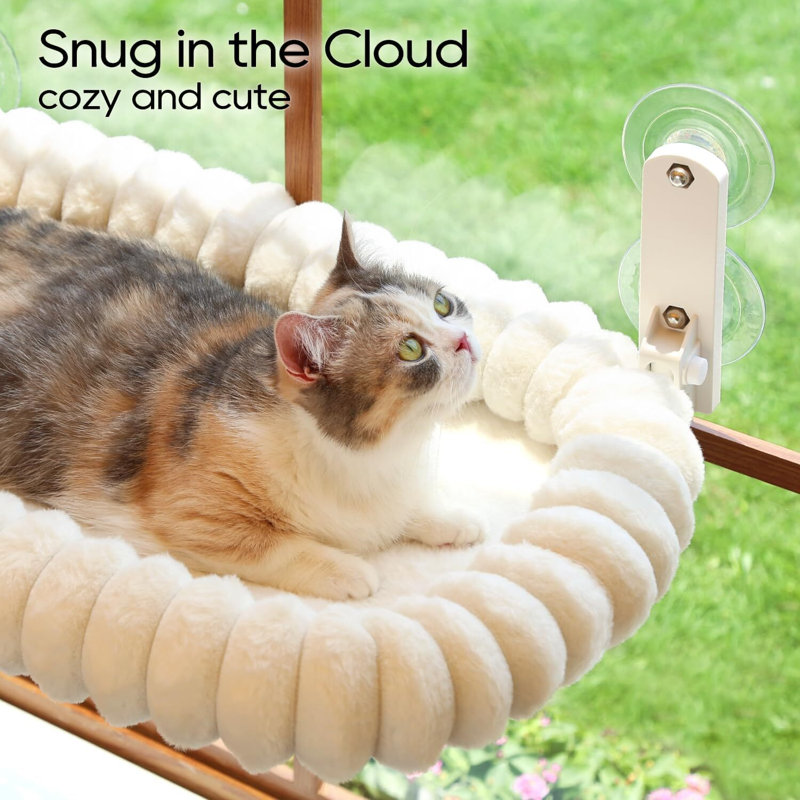 Perchoir de fenêtre pliable pour chat, lit moelleux lavable à la machine sans cordon avec coussin à 4 côtés, hamac de fenêtre en métal pour chatons et grands chats