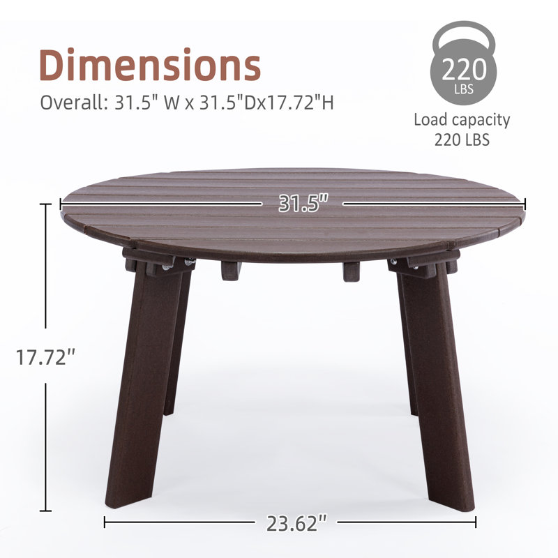 HDPE Round Coffee Table With Slatted Top, Brown