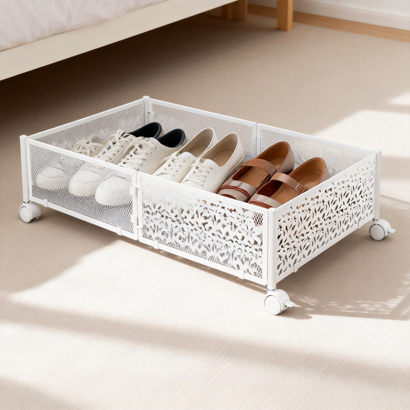 Contenants de rangement sous le lit avec roulettes, tiroir de rangement pour chaussures sous le lit, paquet de 2 (blanc)