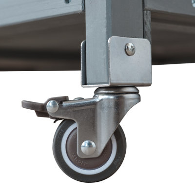 Îlot de cuisine 42,1 po avec tablette latérale - chariot de barbecue avec armoire de rangement, plateau en acier inoxydable, tablette réglable et 4 roulettes pour la préparation de pizza (gris-bleu)