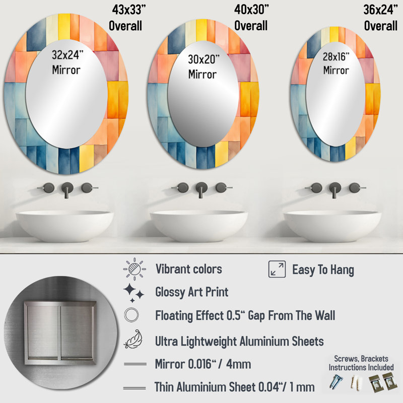 Miroir mural Mid-Century de couleur pastel II - Modern, H 36 po x l 24 po