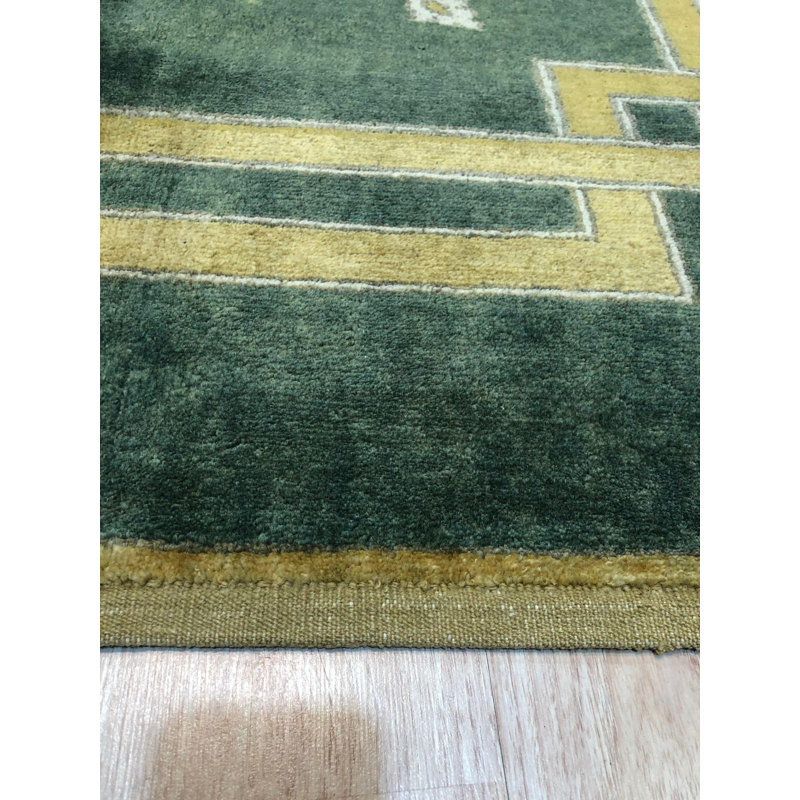 Green Hand Knotted Wool Area Rug, Rectangle 8' x 10'