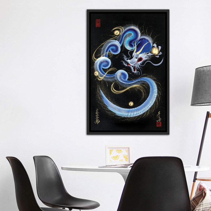 «Guardian Blue Dragon» - reproduction, H 60 po x l 40po x P 1,5 po, Toile avec cadre noir