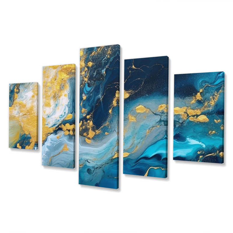 Cohner - Art mural abstrait, salon - 5 panneaux