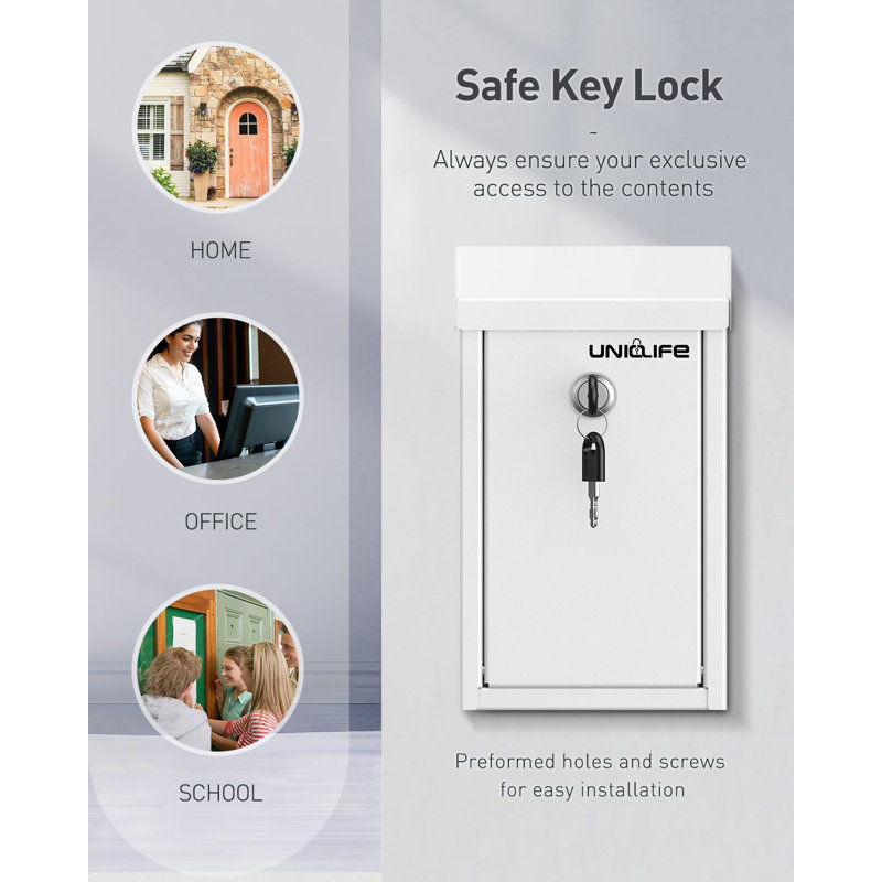 Key Drop Box For Outside, Metal Donation Box Collection Box With Key Lock, Safe Suggestion Box, Wall Mounted Mailbox With Top Slot, Steel Cash Drop Box For Home Office And Business