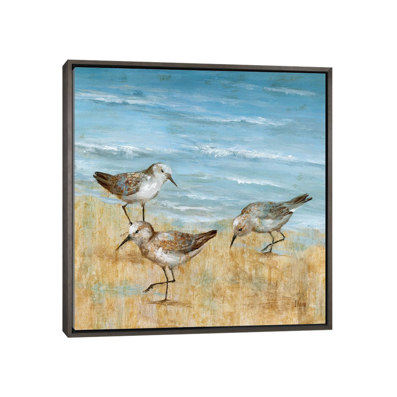 "Sandpipers II" par Nan, reproduction d’art, H 18 po x l 18 po x 1,5 po, Toile encadrée de bois rustique foncé, Pas de tapis
