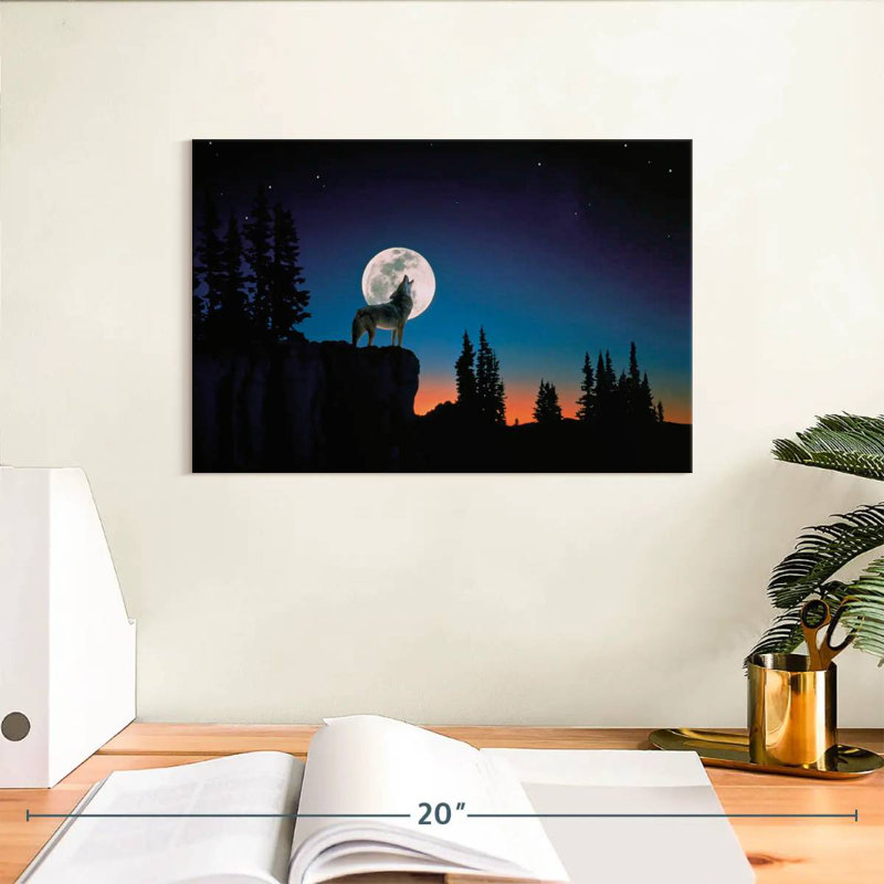 Wolf Howling At Night, 8" H x 12" W