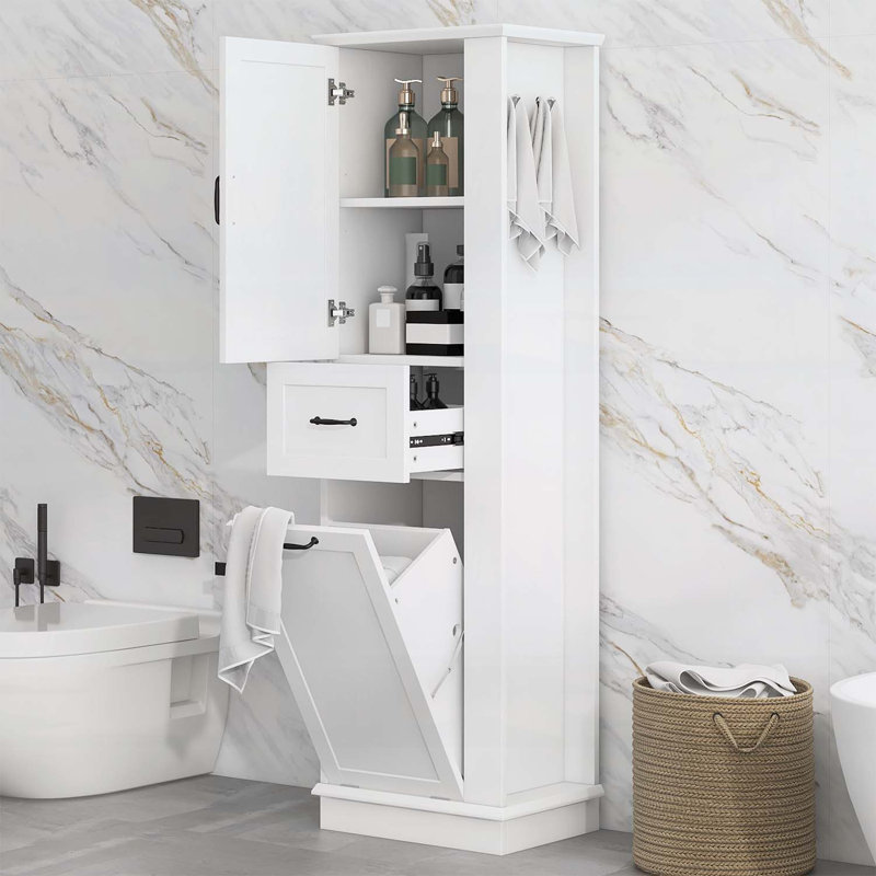 Grande armoire de rangement moderne avec compartiment inclinable, charnières à fermeture en douceur, poignées en aluminium pour l'organisation de la salle de bain et de la maison