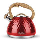 2.7-Quart Tea Kettle, Toptier Teapot Whistling Kettle with Wood Pattern Handle Loud Whistle