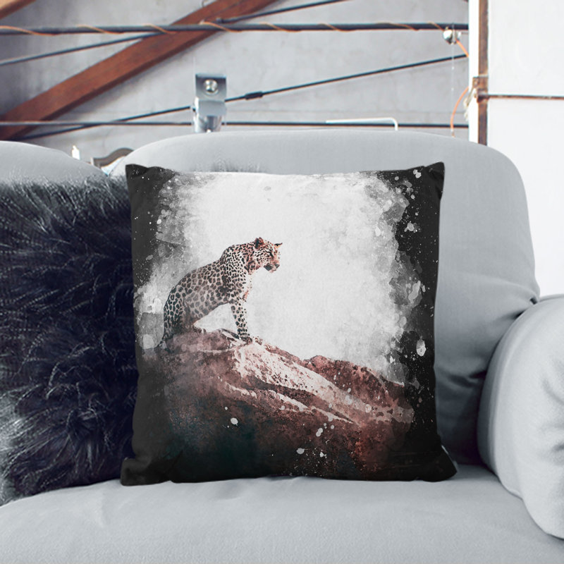 Leopard upon the Rock Paint Splash Cushion with Filling, 55cm H x 55cm W x 20cm D, Stone