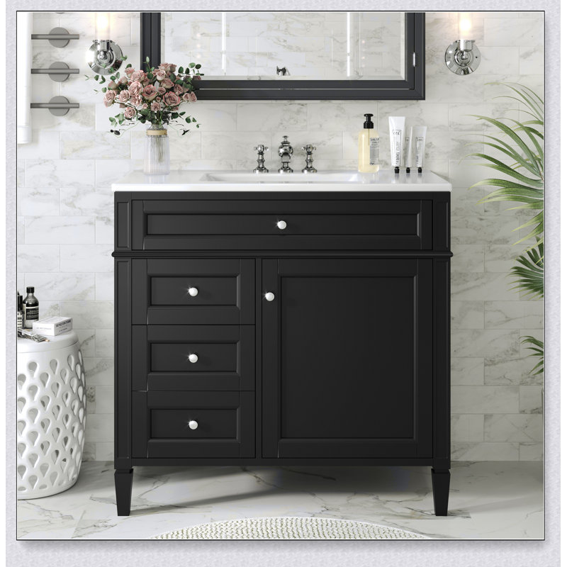 Meuble-lavabo 36 po avec lavabo supérieur, meuble-lavabo moderne avec 2 tiroirs et tiroir escamotable, meuble-lavabo simple
