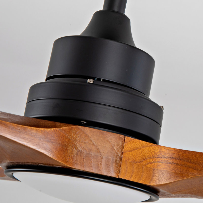 Ventilateur de plafond avec télécommande à 6 vitesses et trois pales en bois noir réversible pour moteur à courant continu, idéal pour les chambres à coucher