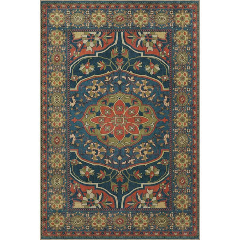 Red Green Star Traditional Woven Base Washable Carpet, Round 4'