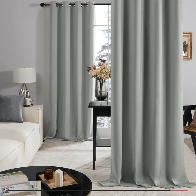 Deconovo 100% Blackout Grommet Curtain Panels with Liner, Thermal Insulated Room Darkening Curtains (Set of 2), Light Gray