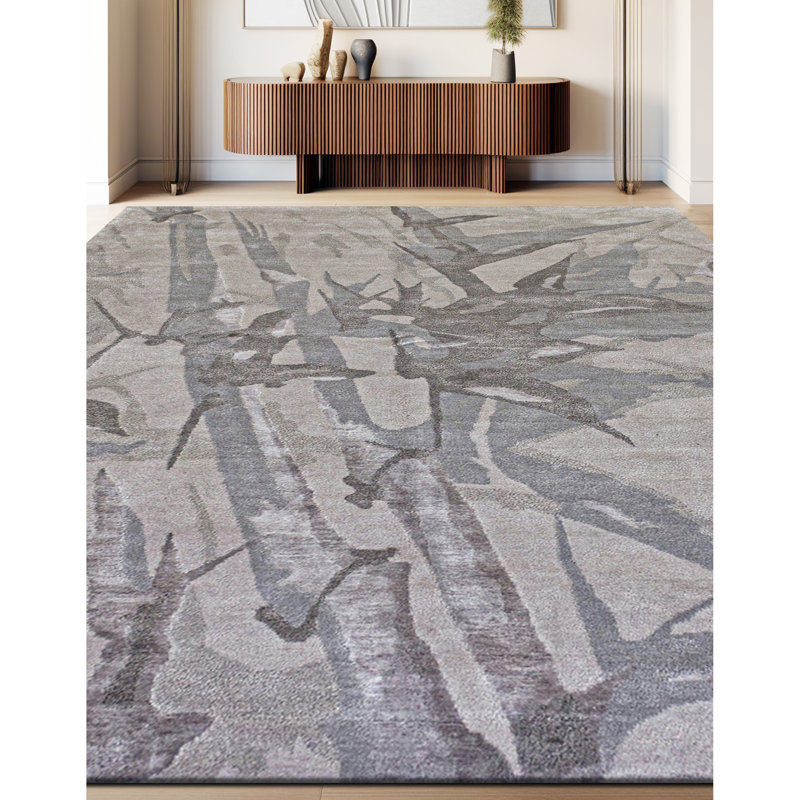 Abstract Area Rug in Gray/Beige/Brown, Rectangle 9' x 12'
