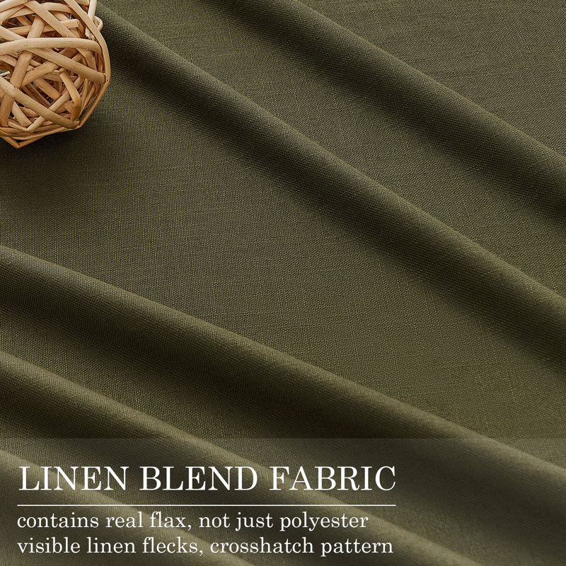 Dennan 100% Blackout Thermal Insulated Linen Drapes with Back Tab & Hooks, 52" W x 90" L, Olive Green
