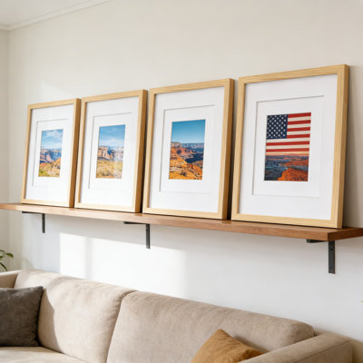 Ensemble de 4 cadres photo en bois naturel 11 x 14 avec plexiglas, affichage polyvalent pour photos 5 x 7 et 8 x 10 avec passe-partout ou 11 x 14 sans passe-partout, comprend un chevalet de table et des crochets muraux