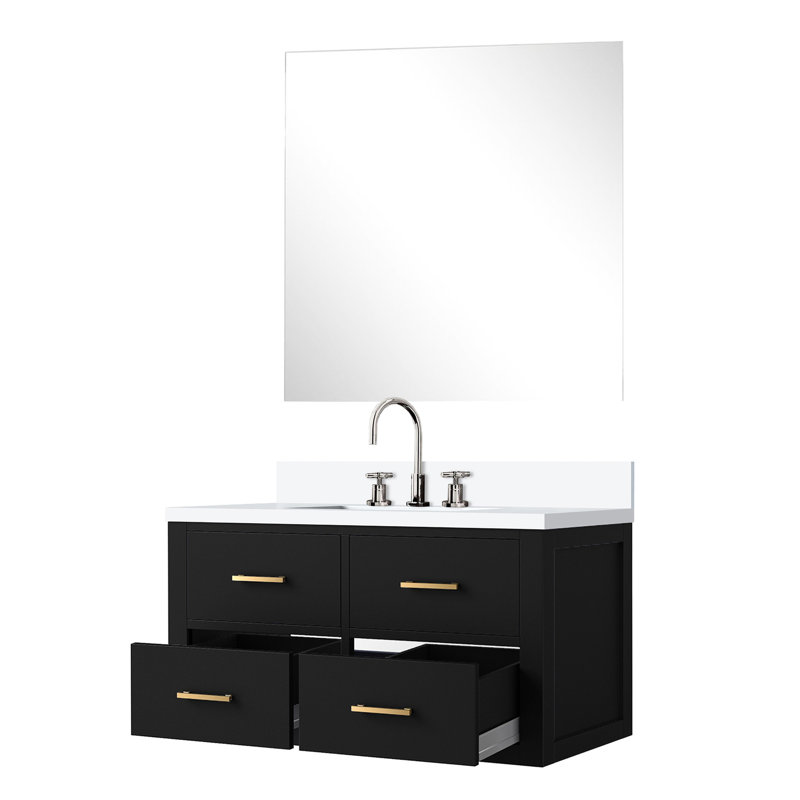 36 po L x P 22 po. Meuble-lavabo noir avec comptoir en quartz, miroir 34 po et robinet - assemblé magnifique Heavenly