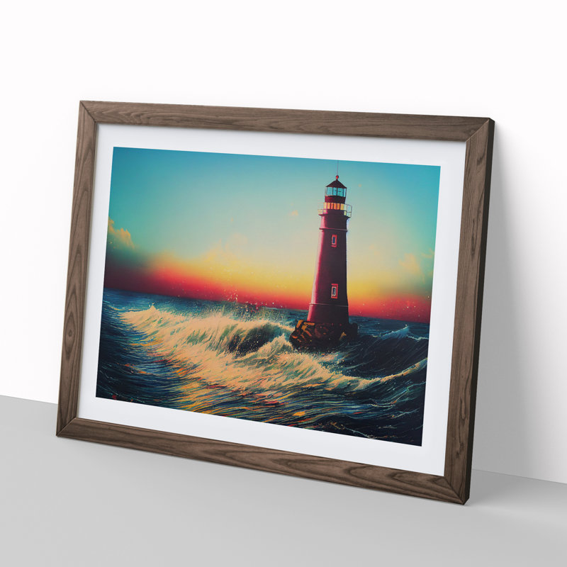XH1022-6646X Painted Lighthouse Vol.2 - Single Picture Frame Painting, Walnut Framed, 46cm H x 64cm W x 2cm D