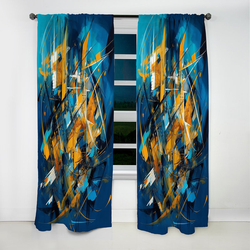 Rideau occultant en velours marbre bleu et jaune Flute Stone III - 1 panneaux, L 52 po x L 90 po