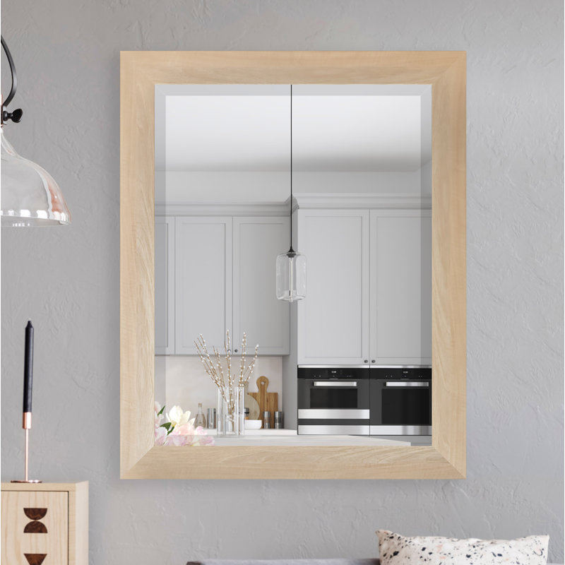 Miroir biseauté moderne / contemporain Ungar, H 38,5 po x l 32,5 po x P 0,75 po, Érable blond