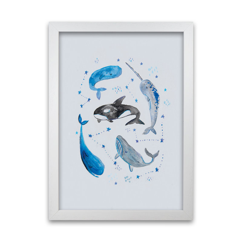 Whales by Laura Irwin - Print, 84cm H x 59.4cm W x 3cm D, White Framed