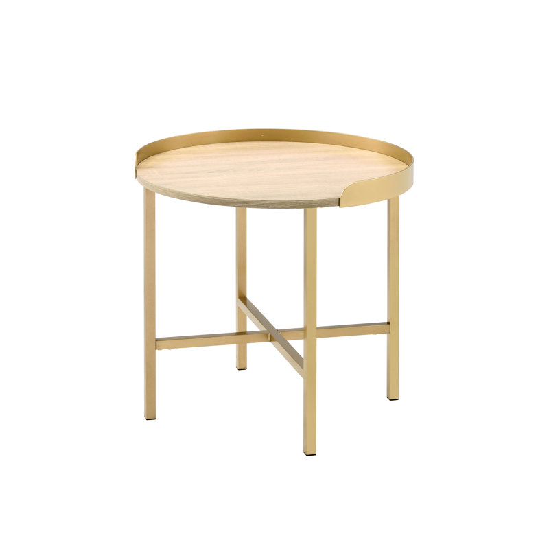 Table de bout moderne en chêne et or avec base