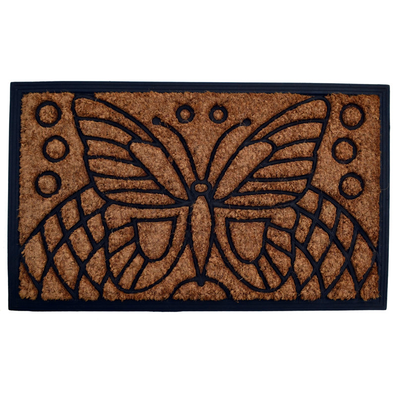 Tapis d'extérieur 18 po x 30 po beige et noir en caoutchouc et fibre de coco