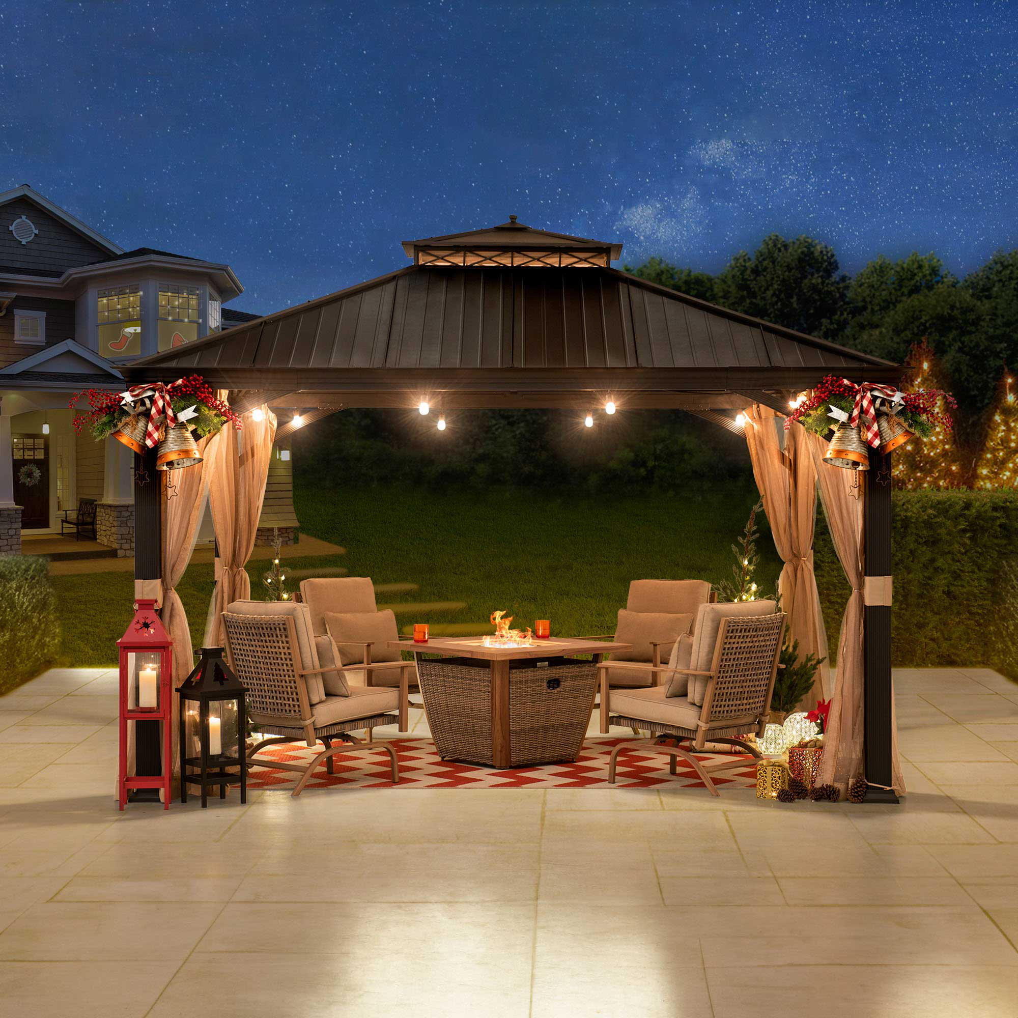 Sunjoy 10 x 12 ft Metal Gazebo with Black Rustproof Aluminum Frame Two ...