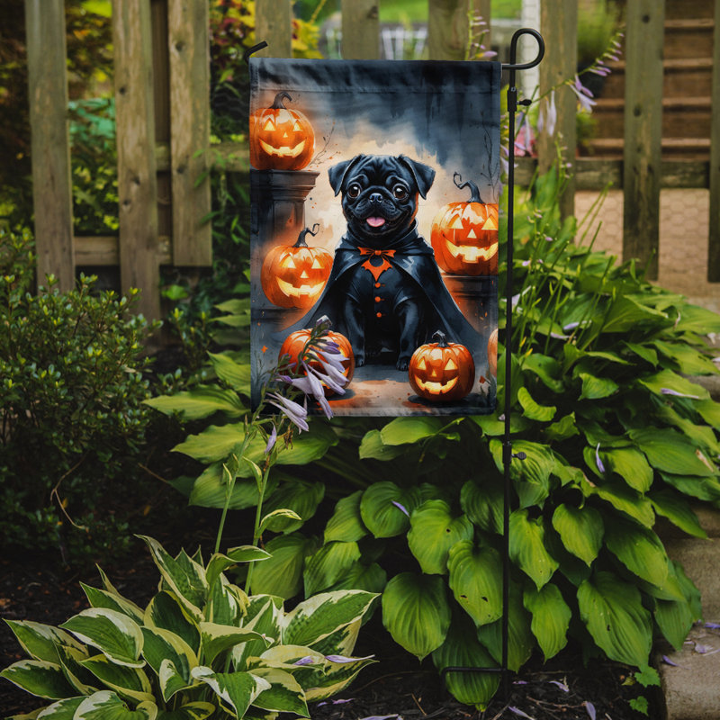 Drapeau de jardin chiot Halloween, Carlin noir